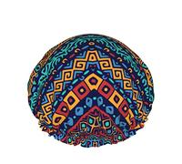 Cappello da donna riutilizzabile con orlo elasticizzato, ornamenti etnici a colori, doppia cuffia da a impermeabile