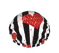 Cappello da donna riutilizzabile con orlo elasticizzato per capelli a righe verticali Love Heart DoubleCuffia da a impermeabile Cuffia da bagno
