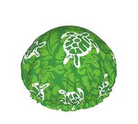 Cappello da donna riutilizzabile con orlo elasticizzato per capelli Sea Turtle Hibiscus Green DoubleCuffia da a impermeabile Cuffia da bagno