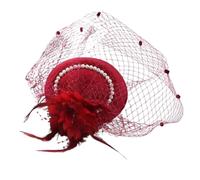 Cappello da donna vintage con velo di perle, fascinator per matrimonio, elegante velo a rete, accessorio per capelli, per cocktail, piume, decorazione per feste