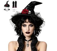 Cappello da e guanti per Halloween, girocollo, orecchini, guanti | Set di accessori per costume da strega per cosplay, feste, carnevale, spettacoli teatrali, fotografia e festival
