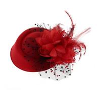 Cappello da fascinatore dolce con fermaglio for capelli Accessori for capelli con cappello a cilindro in rete con fiori di piume decorative (Color : Red, Size : Einheitsgre)