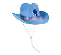 Cappello da festa a tesa larga traspirante con motivo a stella unico, ideale per giovani stili occidentali per adulti appassionati di cappello a tesa larga, Blu, Taglia unica