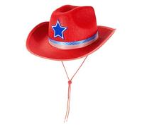 Cappello da festa a tesa larga traspirante con motivo a stella unico, ideale per giovani stili occidentali per adulti appassionati di cappello a tesa larga, Rosso, Taglia unica