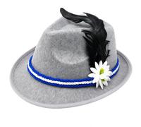 Cappello da festa bavarese JOSEF per uomo e donna, elegante fedora grigio chiaro con fascia blu e bianca, piuma nera e stella alpina | Oktoberfest, Wiesn, festa popolare, carnevale