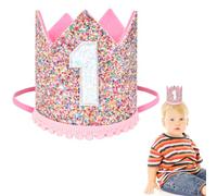 Cappello da Festa per il 1°Compleanno, 1 °Compleanno Festa Cappelli Kids Princess Crown con Moneta Flash e Decorazione Rosa, 1 °Regalo di Compleanno per Ragazze
