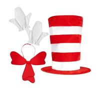 Cappello Da Gatto Adulto Costume Gatto Con Il Cappello Righe Rosse Bianche | Cosplay Di Ruolo Halloween Per Bambini Festa World Book Day