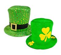 Cappello Da Giorno Di San Patrizio - Cappello A Cilindro Con Fibbia E Shamrock Dorato | Cappelli A Cilindro Con Lungo La Testa Di Badge Irlandese E 3 Bracciale Trifoglio | Accessorio Per Costum
