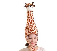 Cappello da giraffa per cosplay - Cappello di peluche a forma di animale, costume da zoo, accessorio per la testa dei cartoni animati, morbido e divertente cappello da giraffa con