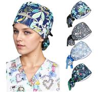 Cappello da infermiera 4 pezzi assorbente del sudore regolabile taglia media con bottone e cinturino 4 modelli cuffie in poliestere e cotone per infermieri