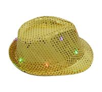 Cappello da jazz con paillettes LED nero nero puntelli Flash cappello da cowboy extra large, Oro, Taglia unica