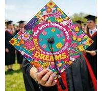 Cappello da laurea a forma di farfalla, con fiori colorati primaverili color pesca per senior 2026, decorazione per cappello di laurea, decorazione per memorabile souvenir, servizio fotografico, 24 x