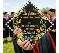 Cappello da laurea a forma di farfalla, elegante fiore di rosa floreale per laurea nero 2026 decorazione per feste di ritratto senior celebrazioni 24,9 x 24,9 cm