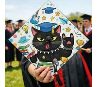 Cappello da laurea a forma di gatto, fantasioso e giocoso cappello di laurea stelle nere Senior 2026 decorazioni per cappello decorazione per memorabile souvenir fotografico 24 x 24 cm