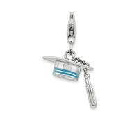 Cappello da Laurea Ciondolo .925 Argento Sterling 3D Smaltato Clip Amore La Vita