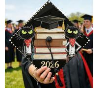 Cappello da laurea con gatto, fantasiosi libri dei cartoni animati, cappello nero 2026, decorazioni per lauree, idee per celebrazione dell'anno senior, 24 x 24 cm