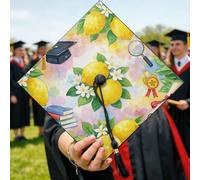Cappello da laurea con limone, cappello estivo con fiori fantasiosi, cappello estivo giallo 2026, decorazioni per lauree, idee per celebrazione dell'anno senior, 24 x 24 cm