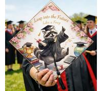 Cappello da laurea con procione, giocosi e fantasiosi fiori, globo, laurea, color pesca pastello, decorazione per feste, ritratti senior, sessioni, celebrazioni, 24 x 24 cm