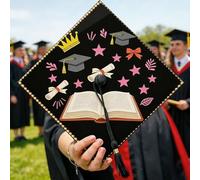 Cappello da laurea con stella nera, decorazione per laurea 2026, idea per celebrazione dell'anno senior, 24 x 24 cm