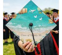 Cappello da laurea oceanico, da viaggio, spiaggia, valigia, aereo, estate, turchese, per senior 2026, decorazioni per cappello di laurea, idee per celebrazioni, ricordo dell'anno senior, 24 x 24 cm