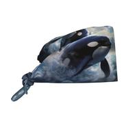 Cappello da lavoro/cappello da chef per uomo e donna, per chirurgia e infermieristica, colore nero, con immagine di un'orca assassina.