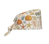 Cappello da Lavoro con Conchiglie e Stelle Marine, Cuffia chirurgica con Fascia antisudore, Cappello Regolabile alla Moda con Laccetti Posteriori per Uomo e Donna, Cappello da Chef