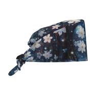 Cappello da lavoro/cuoco con motivo a fiocchi di neve in fiore, per uomo e donna, per chirurgia e infermieristica, colore nero.