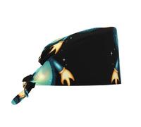 Cappello da lavoro/cuoco con stampa di un piccolo mostro scintillante, per uomo e donna, per chirurgia e infermieristica, colore nero.