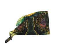 Cappello da lavoro per pulizie con immagine di una grotta magica - Cappello da chef per uomo e donna, regolabile, traspirante, nero
