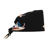 Cappello da lavoro per pulizie con motivo "Topo che mangia bistecca" per uomo e donna, per chirurgia e infermieristica, colore nero.