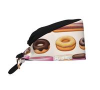 Cappello da lavoro per pulizie con stampa di ciambelle dolci, cappello da chef per uomo e donna, regolabile, traspirante, nero