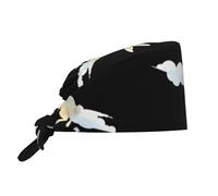 Cappello da lavoro per pulizie con stampa di coniglio che vola nel cielo, cappello da chef per uomo e donna, regolabile, traspirante, nero