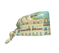 Cappello da lavoro per pulizie con stampa di una scena di strada parigina e a Torre Eiffel - Cappello da chef per uomo e donna, regolabile, traspirante, nero