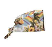 Cappello da lavoro per pulizie con stampa giraffa sotto l'arcobaleno, cappello da chef per uomo e donna, regolabile e traspirante.