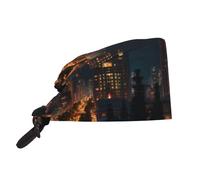 Cappello da lavoro per pulizie con stampa "Vista notturna a città", cappello da chef per uomo e donna, regolabile, traspirante, nero.
