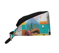 Cappello da lavoro per pulizie con stampe di roulotte e camper "You Make Me Happy", cappello da chef per uomo e donna, regolabile e traspirante, nero.