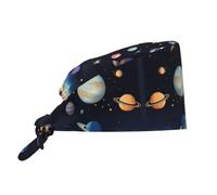 Cappello da lavoro per pulizie con stampe di Saturno, Giove e Terra, cappello da chef per uomo e donna, regolabile, traspirante, nero.
