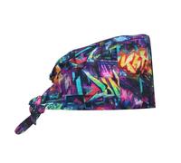 Cappello da lavoro per pulizie con stampe graffiti al neon, cappello da chef per uomo e donna, regolabile e traspirante.