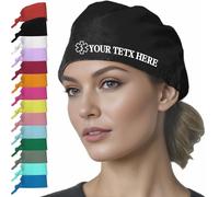 Cappello da lavoro personalizzato per donne/uomini, berretto chirurgico personalizzato stampato con logo/foto comodo e traspirante lungo copricapo estetico, Nero , Taglia unica