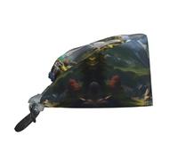 Cappello da lavoro traspirante con motivo montagna e cascata, regolabile e comodo, per uomo e donna, colore nero.