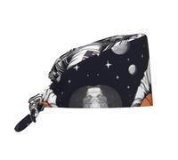 Cappello da lavoro traspirante con stampa astronauta spaziale e pallone da basket, ideale per chef, infermieri, centri benessere, trattamenti viso e fitness, colore nero.