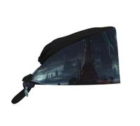 Cappello da lavoro traspirante con stampa di luna, stelle e pianeti, ideale per chef, infermieri, centri benessere, trattamenti viso e fitness, colore nero.