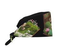 Cappello da lavoro traspirante con un bel motivo a piccoli giardini, regolabile e comodo, per uomo e donna, colore nero.