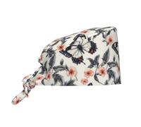 Cappello Da Lavoro Unisex, Black Sketch Butterfly Flower Cappello Bouffant Riutilizzabile, Multiuso Cappelli Da Lavoro Per Caffè Donna