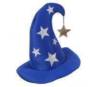 Cappello da Mago Blu con Stelle Argento, Adulto Unisex
