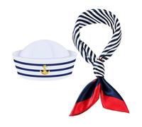 Cappello da marinaio e sciarpa, cappello da marinaio, per uomo, donna, ragazza, costume da marinaio, blu e bianco, regolabile, costume da marinaio, universale, con sciarpa per travestimento di