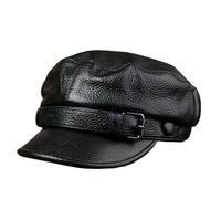 Cappello da Marinaio in Vera Pelle da Uomo, Berretto da Pescatore, Stile Autunno e Inverno, con Parte Superiore Piatta, Cappello da Marinaio, Berretto da Marinaio,Nero,XXL