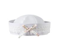 Cappello da marinaio unisex, con fiocco, decorativo, stile dolce, con lacci, per l'uso quotidiano, unico ed elegante, bianco, Taglia unica