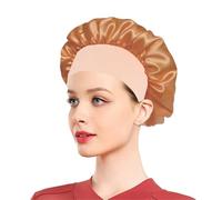 Cappello da notte in raso solido a tesa larga da donna, avvolgente for la testa, con fascia elastica, for la cura dei capelli, cappello da notte(Brown)