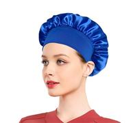 Cappello da notte in raso solido a tesa larga donna, avvolgente for la testa, con fascia elastica, for cura dei capelli, cappello per Home(Blue)